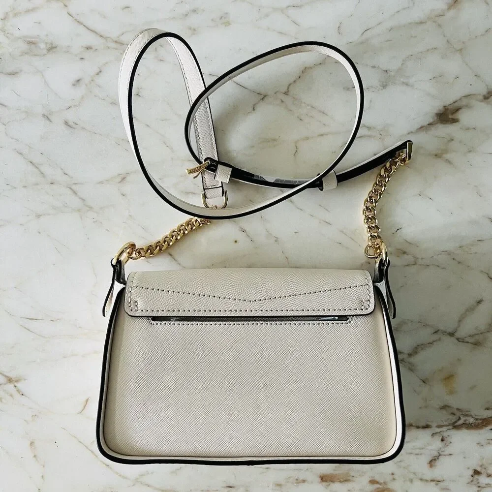 MICHAEL KORS Sylvia Light Cream Leather Small Flap Crossbody Bag
